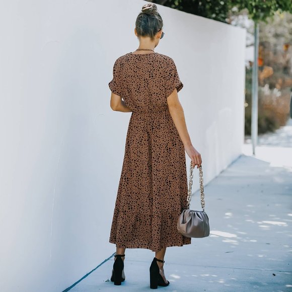 LAST ONE! ePretty Brown/Black Leopard Print Midi Dress SMALL - Picture 3 of 7